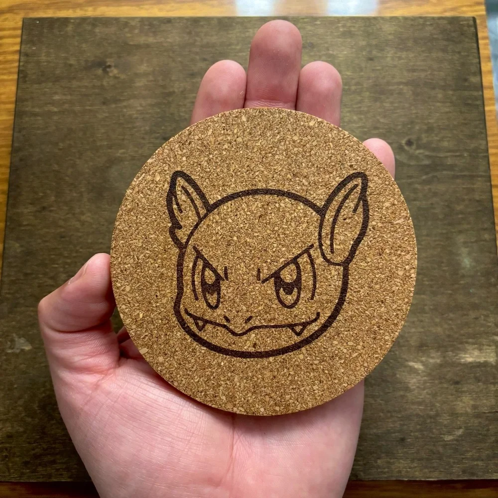 Pokemon Wartortle Face Laser Engraved Cork Coaster
